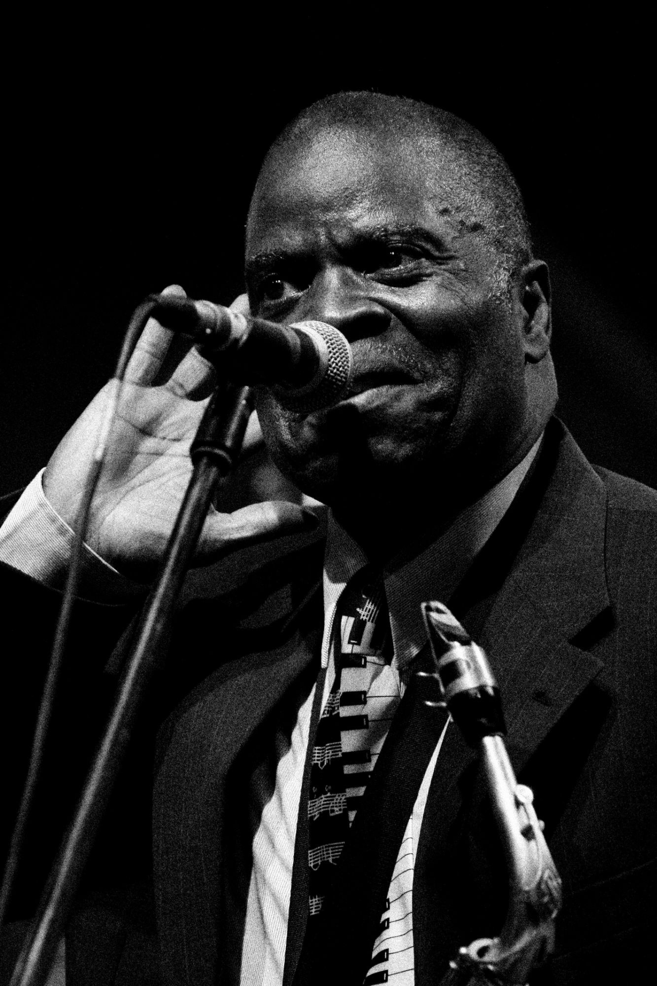 Black and white photo of Maceo Parker performing at Sziget festival